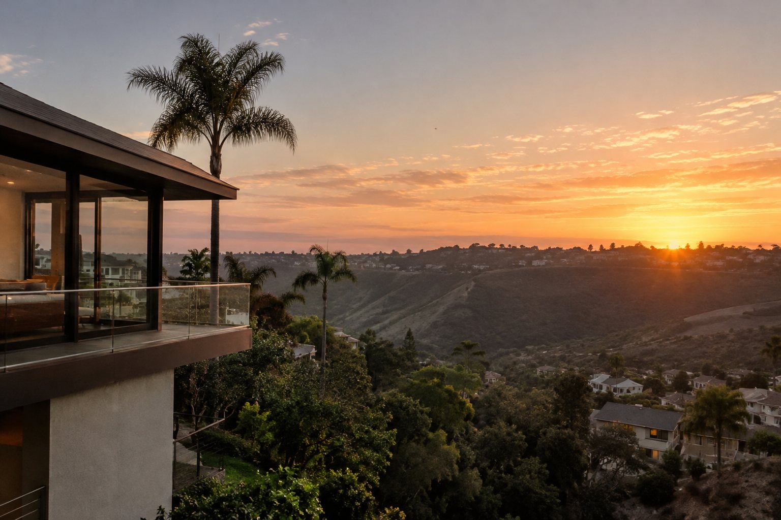 A San Diego street with homes, illustrative